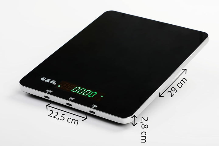 G&G KH-30K, Küchenwaage bis 30kg/1g, 29 * 23 cm gross, einstellbare Abschaltautomatik,mit Netzteil u