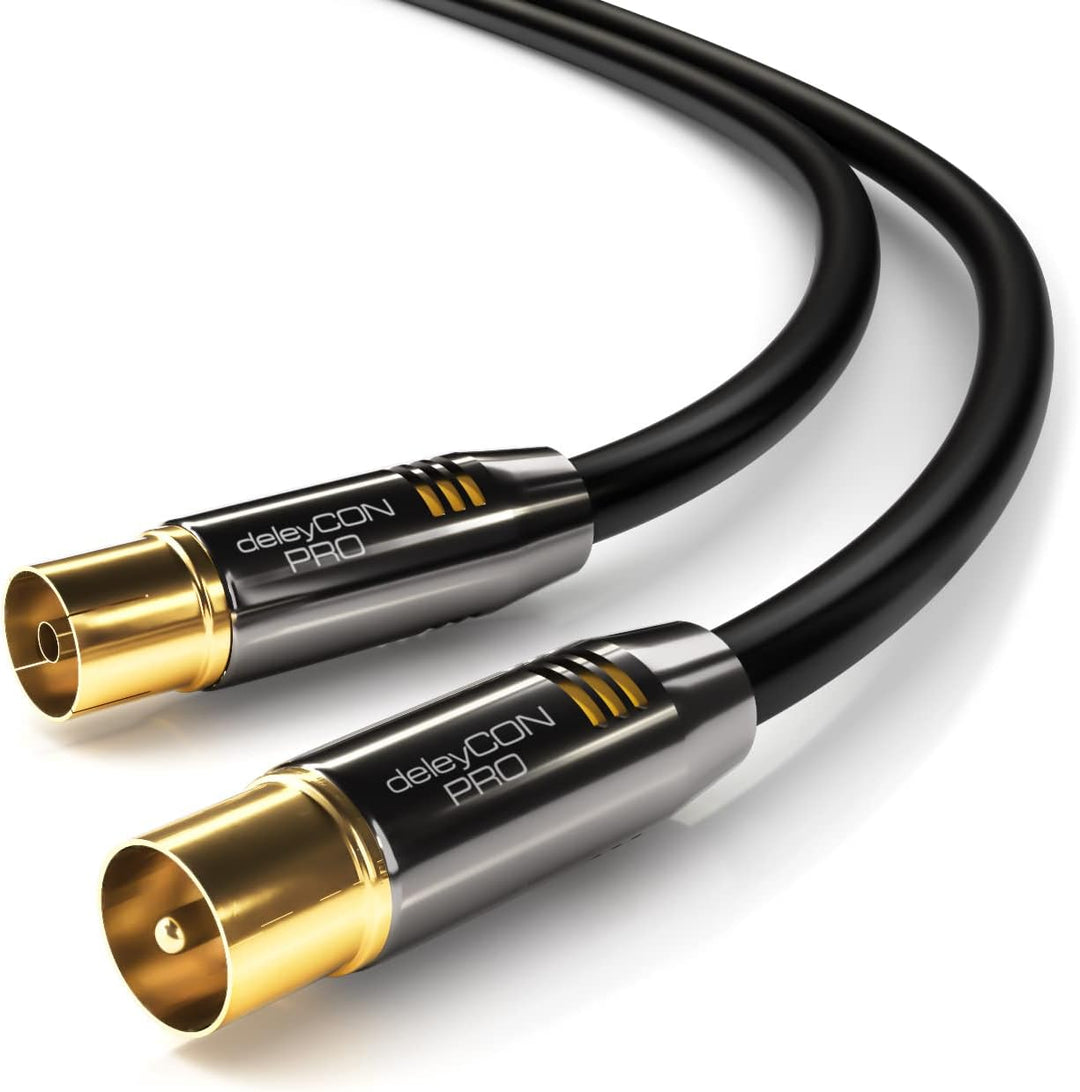 deleyCON 10m TV Antennenkabel Koaxialkabel TV Kabel HDTV FULL HD - TV-Stecker zu TV-Buchse - Metalls