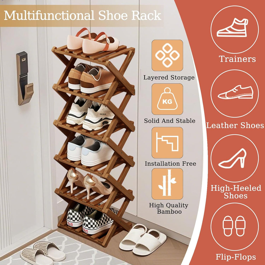 Vertikales faltbares Schuhregal, klein, Schuhregal aus Holz | Hohes schmales Design, schmales Eck-Sc