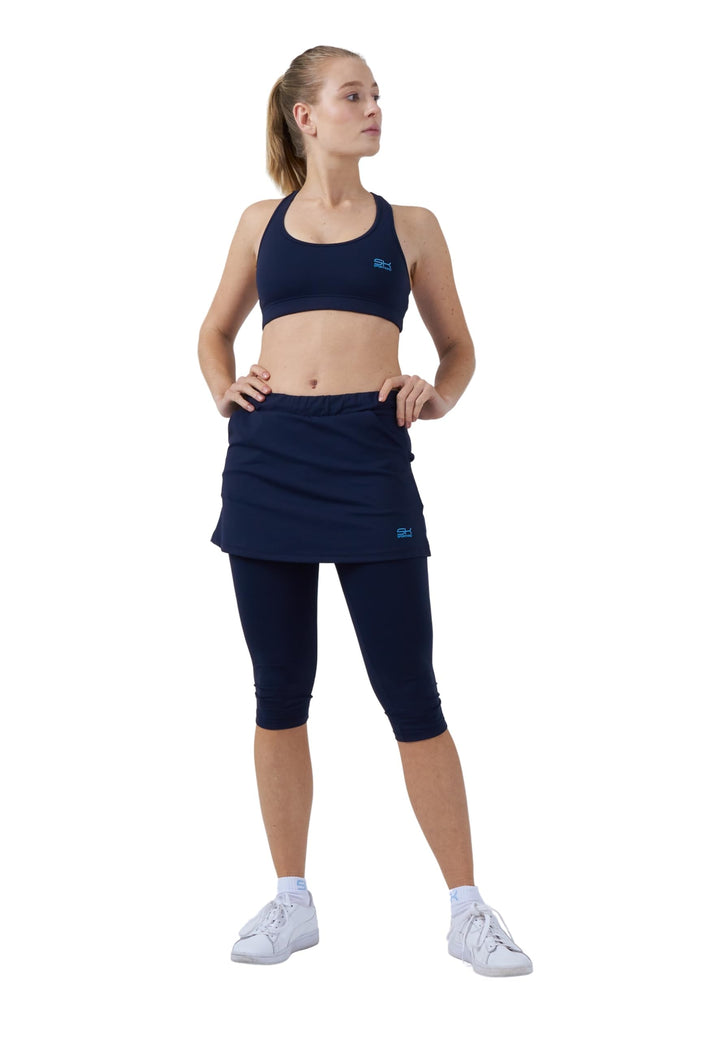 Sportkind Mädchen & Damen 2-in-1 Tennisrock mit Taschen & 3/4 Capri Leggings, Laufrock, Yogahose mit