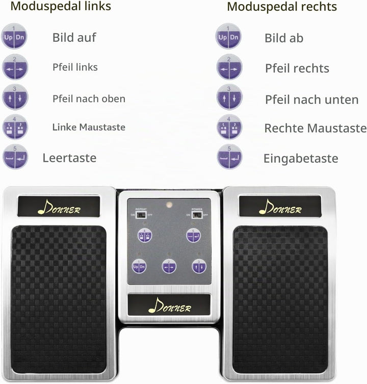 Donner Bluetooth Page Turner Pedal für Tablet Ipad Wiederaufladbar, Silber