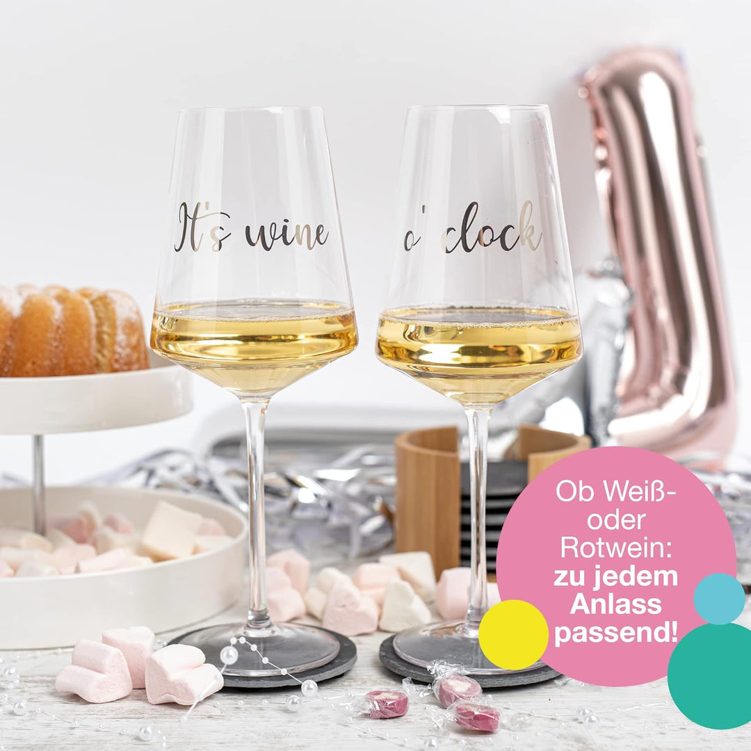 ILP 2er Set XXL Weinglas 750 ml - It's wine o'clock Geschenkset Wein Geschenk mit witzigem Weinglas