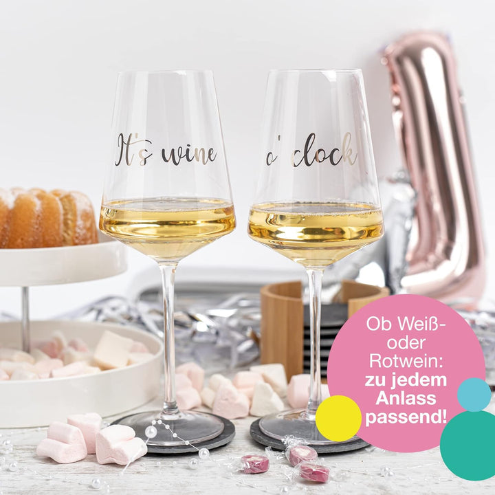ILP 2er Set XXL Weinglas 750 ml - It's wine o'clock Geschenkset Wein Geschenk mit witzigem Weinglas