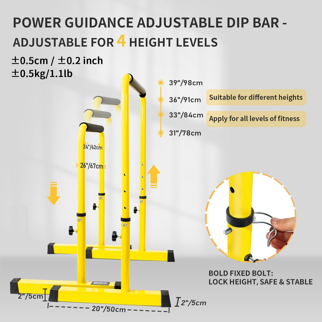 POWER GUIDANCE Dip Barren Dip Bar Quadratische breite Stützfüsse Einstellbare Höhe 77cm 84cm 91cm 98