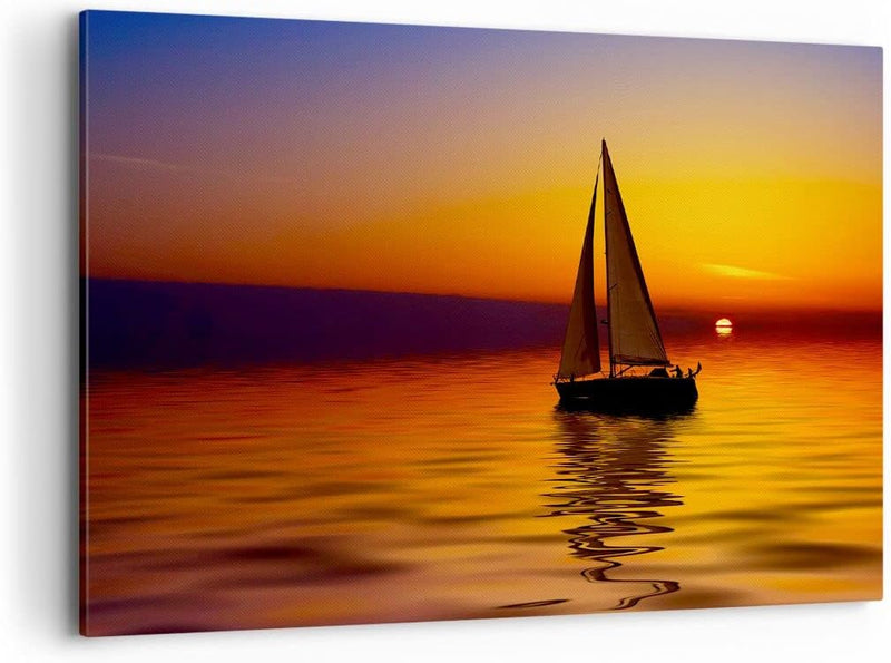 Bilder auf Leinwand 100x70cm Leinwandbild Boot Sonnenuntergang Landschaft Gross Wanddeko Bild Schlaf