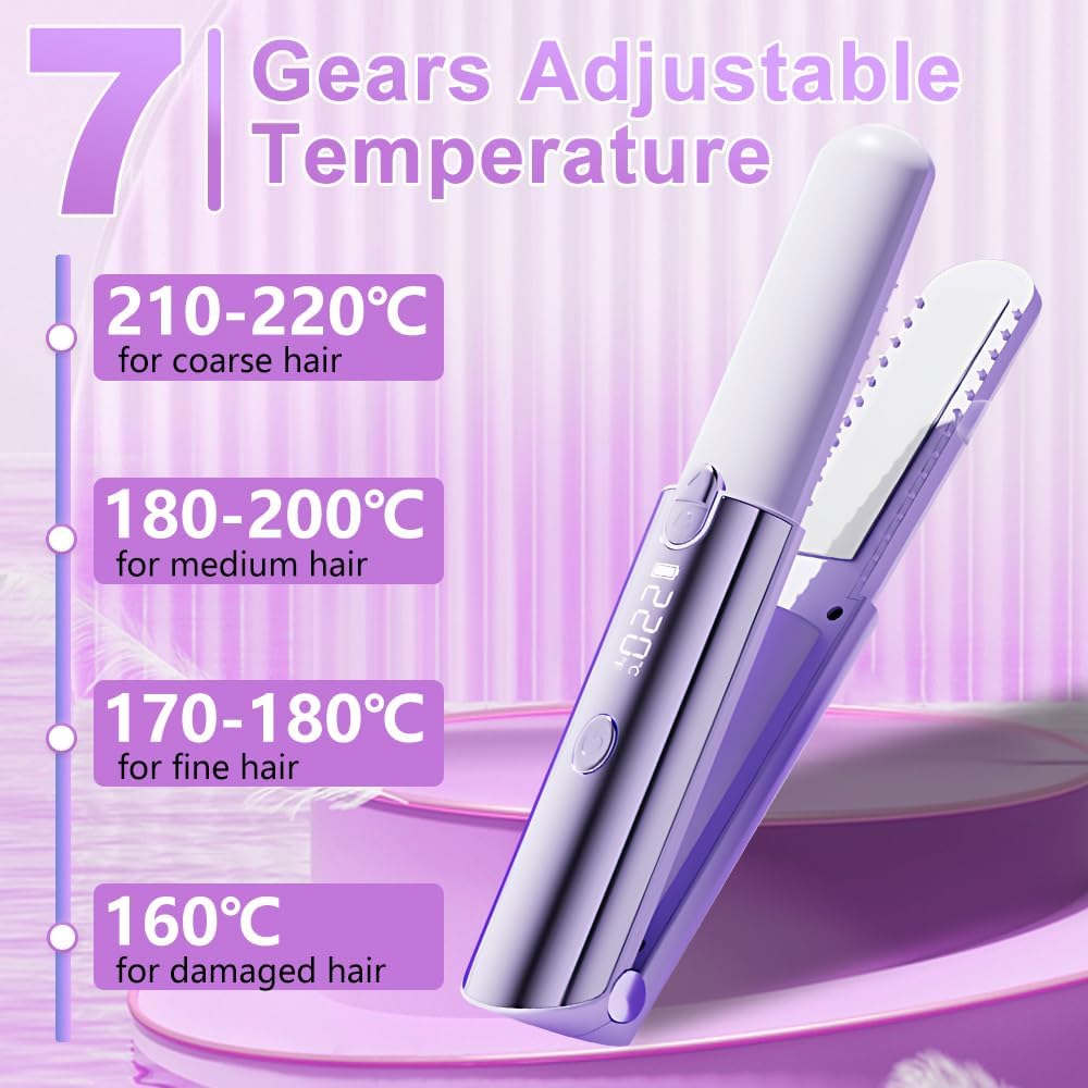 Mini Glätteisen Kabellos, Reiseglätteisen Mini kabelloses, Glätteisen Ohne Kabel mit 7 Einstellbare