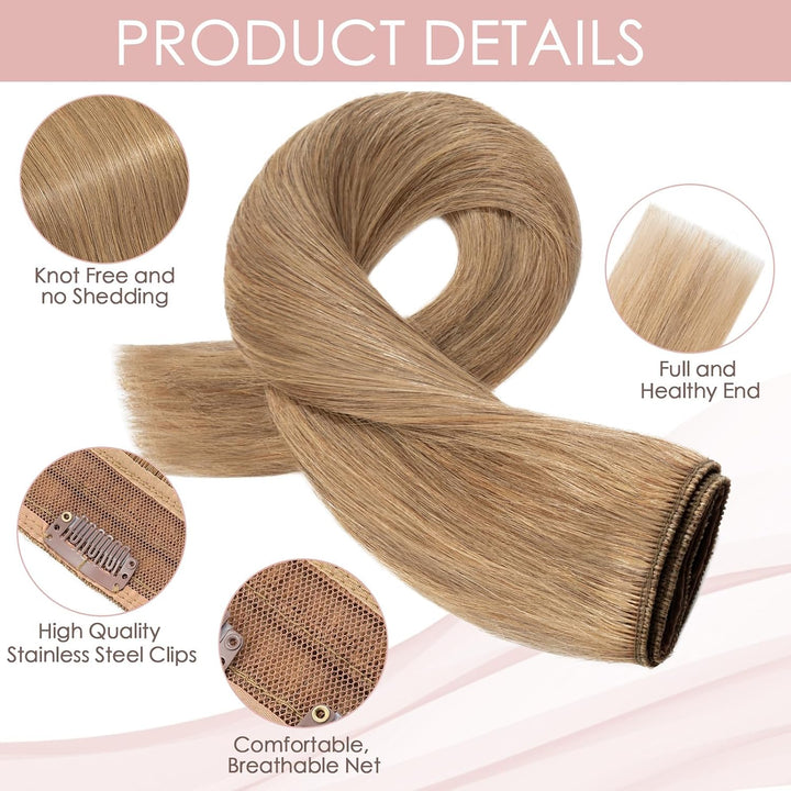 Silk-co Haarteile Echthaar 1Pc Clip in Extensions Echthaar 5Clips Weich Glatt Haarverlängerung Natür
