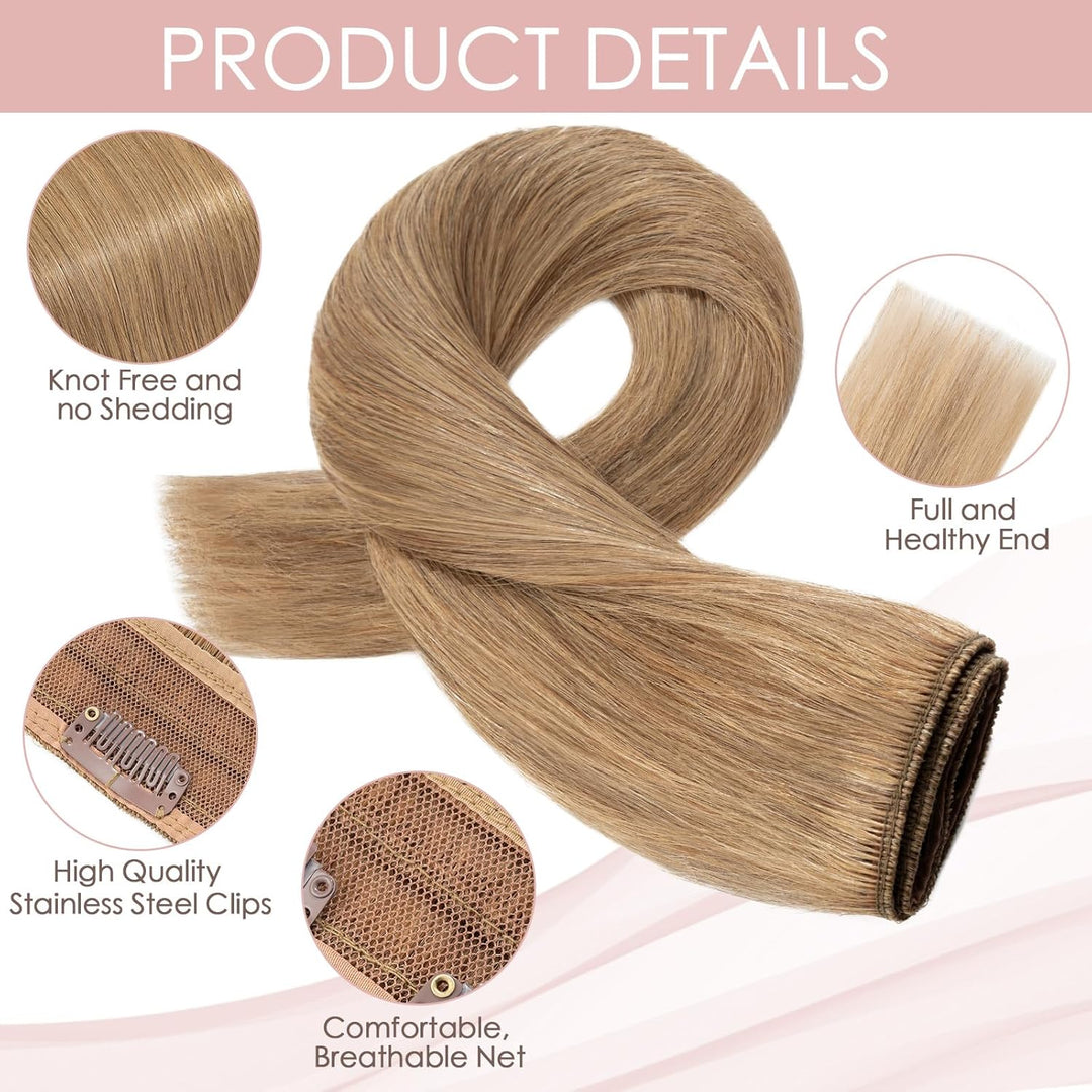 Silk-co Haarteile Echthaar Clip in Extensions Echthaar 1Pc 5Clips Haarverlängerung Weich Natürlich H