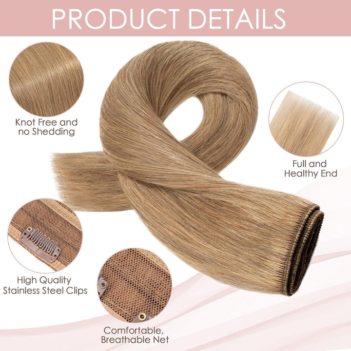 Silk-co Haarteile Echthaar Clip in Extensions Echthaar 1Pc 5Clips Haarverlängerung Weich Natürlich H