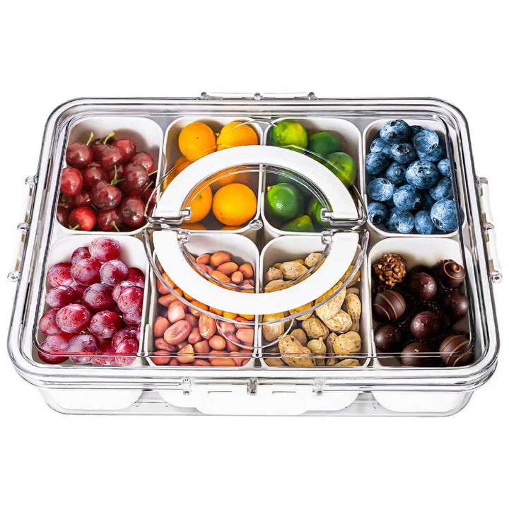 Snackbox mit 8 Fächern & Deckel - Tragbare Snackschale mit Griff, Luftdicht & Spülmaschinenfest, Sna