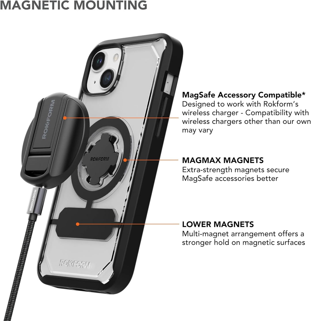 Rokform - iPhone 15 Plus Hülle, Crystal Series, magnetische klare iPhone 15 Plus Hülle mit RokLock D