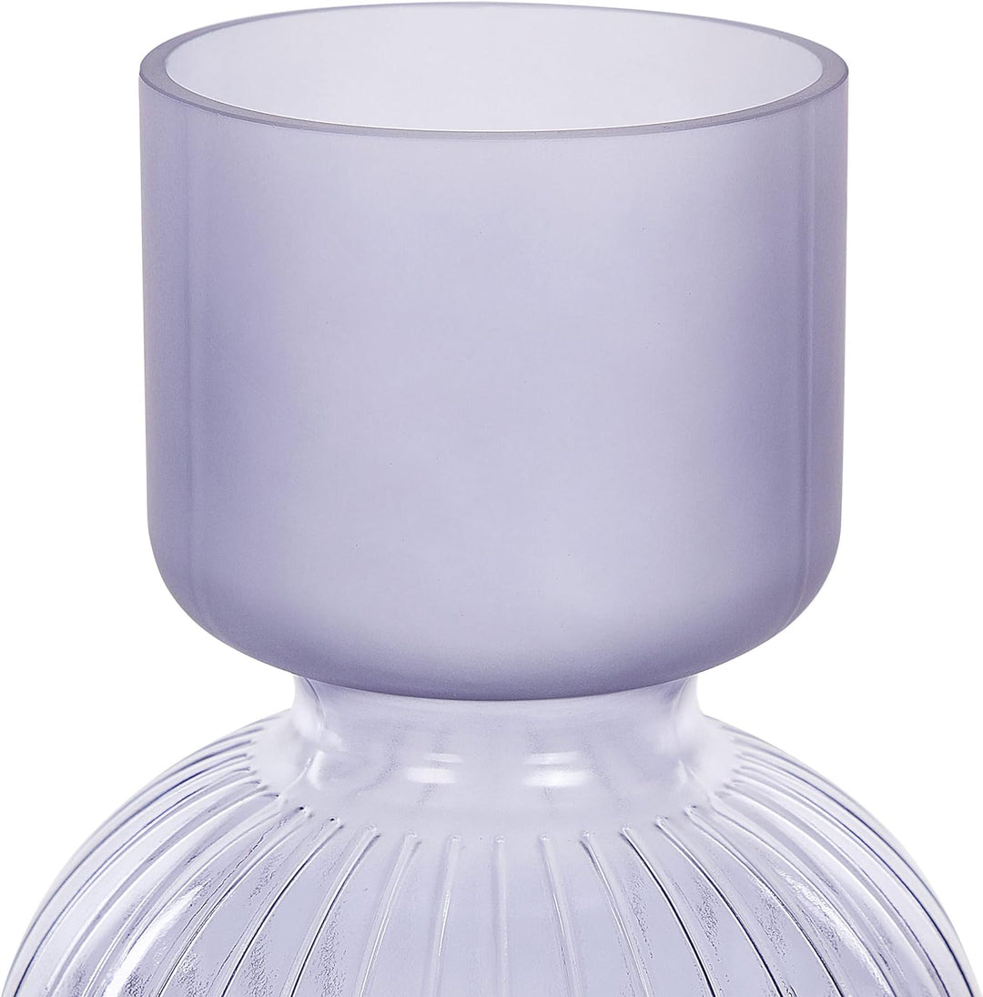 Deko Blumenvase Glas violett 26 cm bauchig mit Rillen schmalem Hals Thetidio