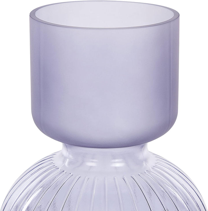 Deko Blumenvase Glas violett 26 cm bauchig mit Rillen schmalem Hals Thetidio