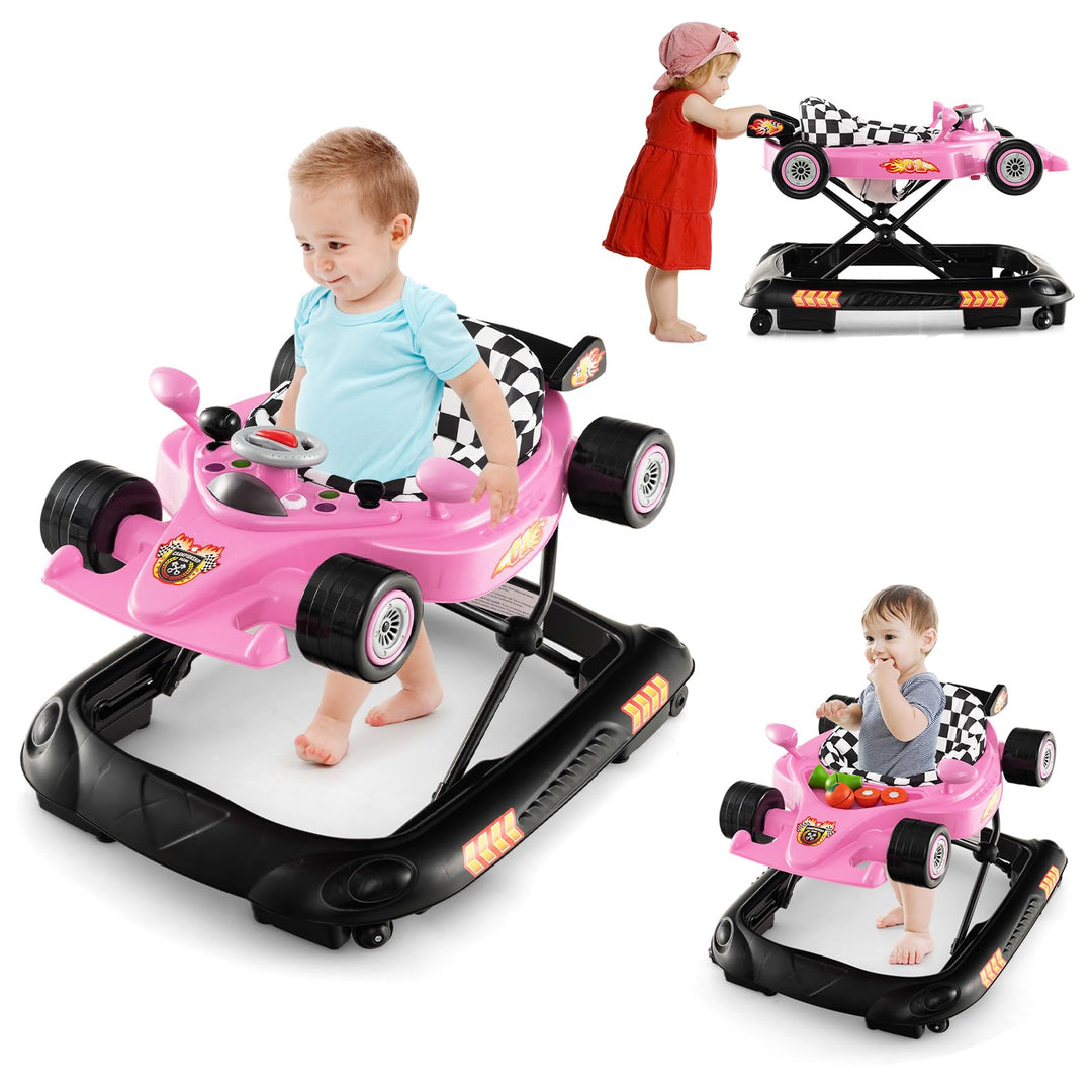 COSTWAY 4 in 1 Baby Lauflernhilfe, Lauflernwagen Autoförmig mit verstellbarer Höhen & abnehmbarem Sp