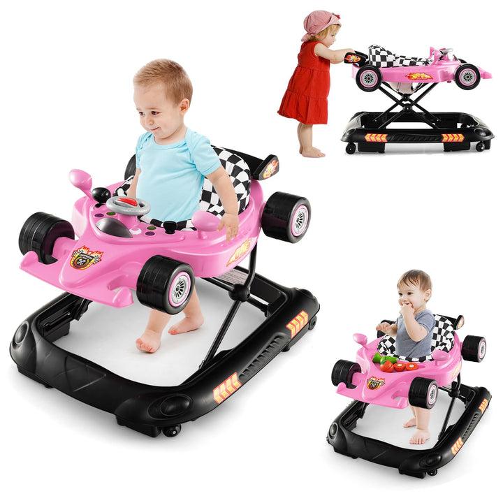 COSTWAY 4 in 1 Baby Lauflernhilfe, Lauflernwagen Autoförmig mit verstellbarer Höhen & abnehmbarem Sp