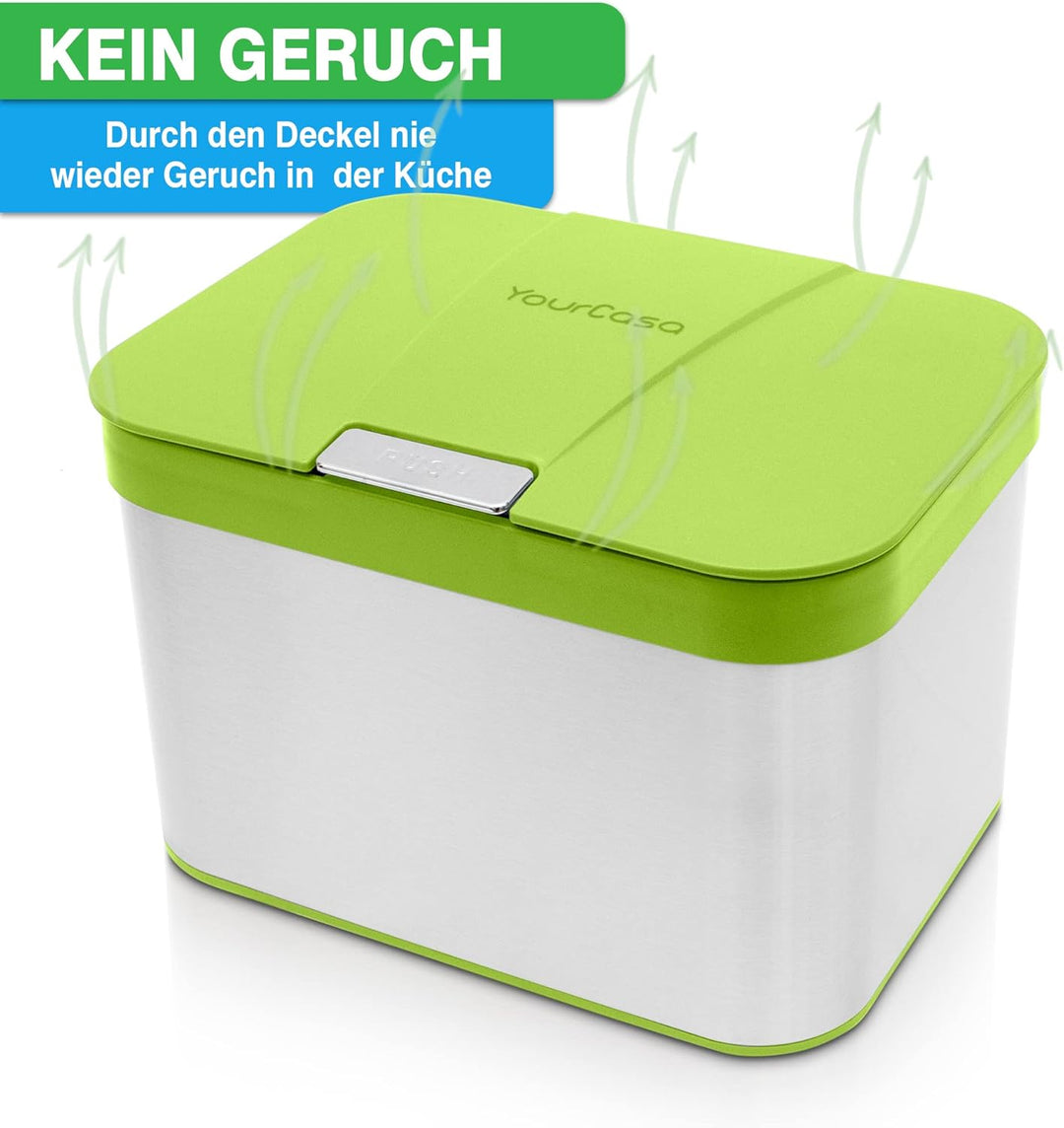 YourCasa® Biomülleimer Küche 4,3 L aus Edelstahl - geruchsdichter Bio Mülleimer mit Deckel & spülmas