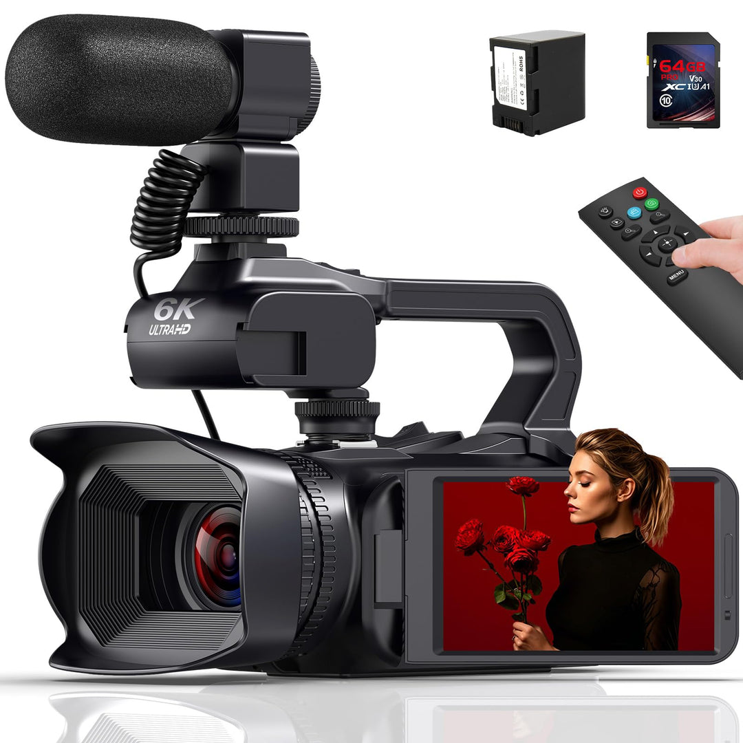 Videokamera Camcorder 6K 64MP 18X Digitalzoom Vlogging Camera mit IR Nachtsicht für YouTube, HD Webc