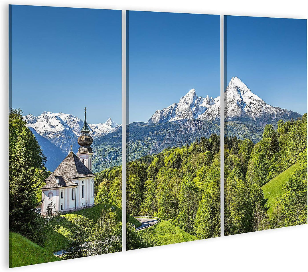 islandburner Bild auf Leinwand Schöne Berglandschaft In Den Bayerischen Alpen Mit Wallfahrtskirche M