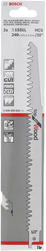 Bosch Professional 25 Stück Säbelsägeblatt S 1531 L Top for Wood (für Holz, 240 x 19 x 1,5 mm, Zubeh