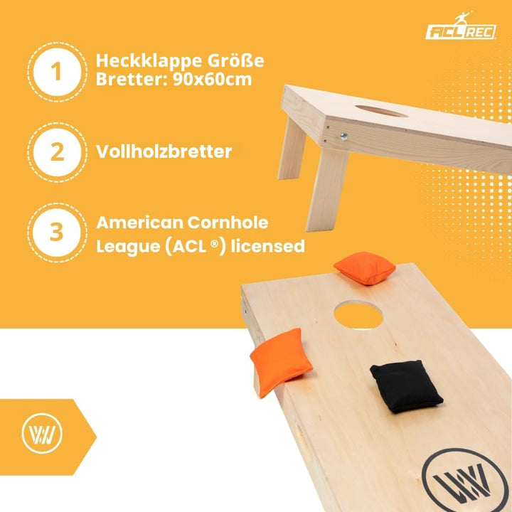 Offizielles Cornhole Set 90x60cm - 2x4 Cornhole Säckchen - EIN offiziell ACL-lizensiertes Set of Cor