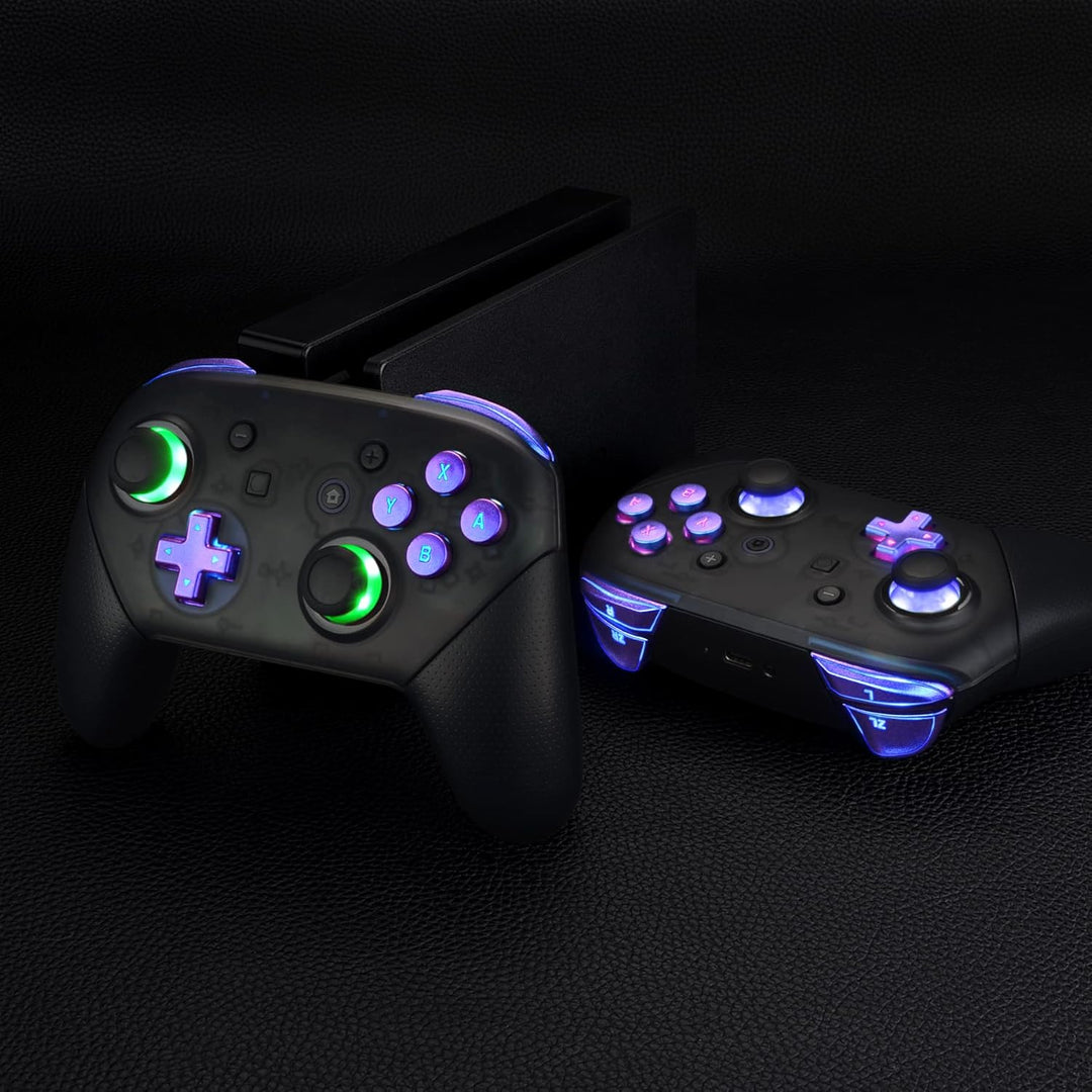 eXtremeRate DTFS LED Tasten Set für Switch pro Controller, 9 Farb-Modi 6 Separat-Tasten-Bereiche Con