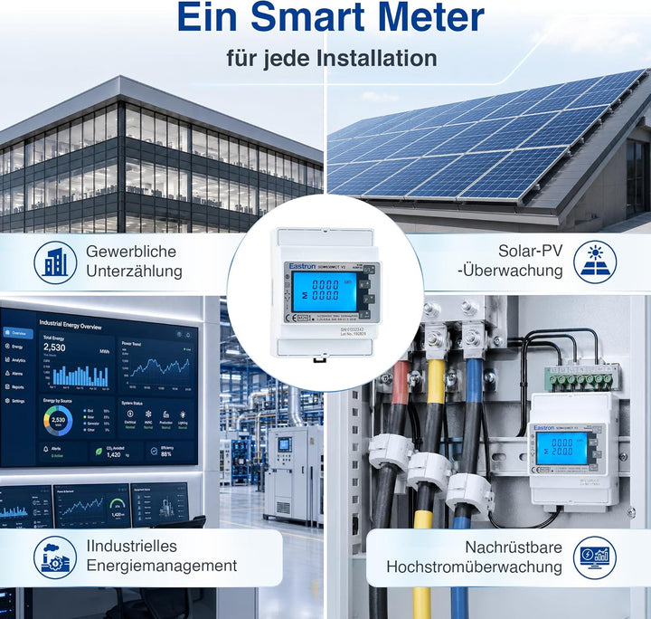 EASTRON SDM630MCT V2 Stromzähler, 1/3 Phase Modbus RS485 RTU – (Stromwandler erforderlich) gespeiste