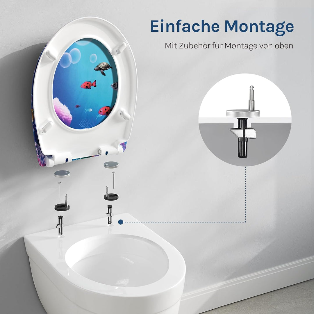 WOLTU WC Sitz mit Absenkautomatik,Toilettensitz Motiv,Klodeckel mit Quick-Release-Funktion und Antib