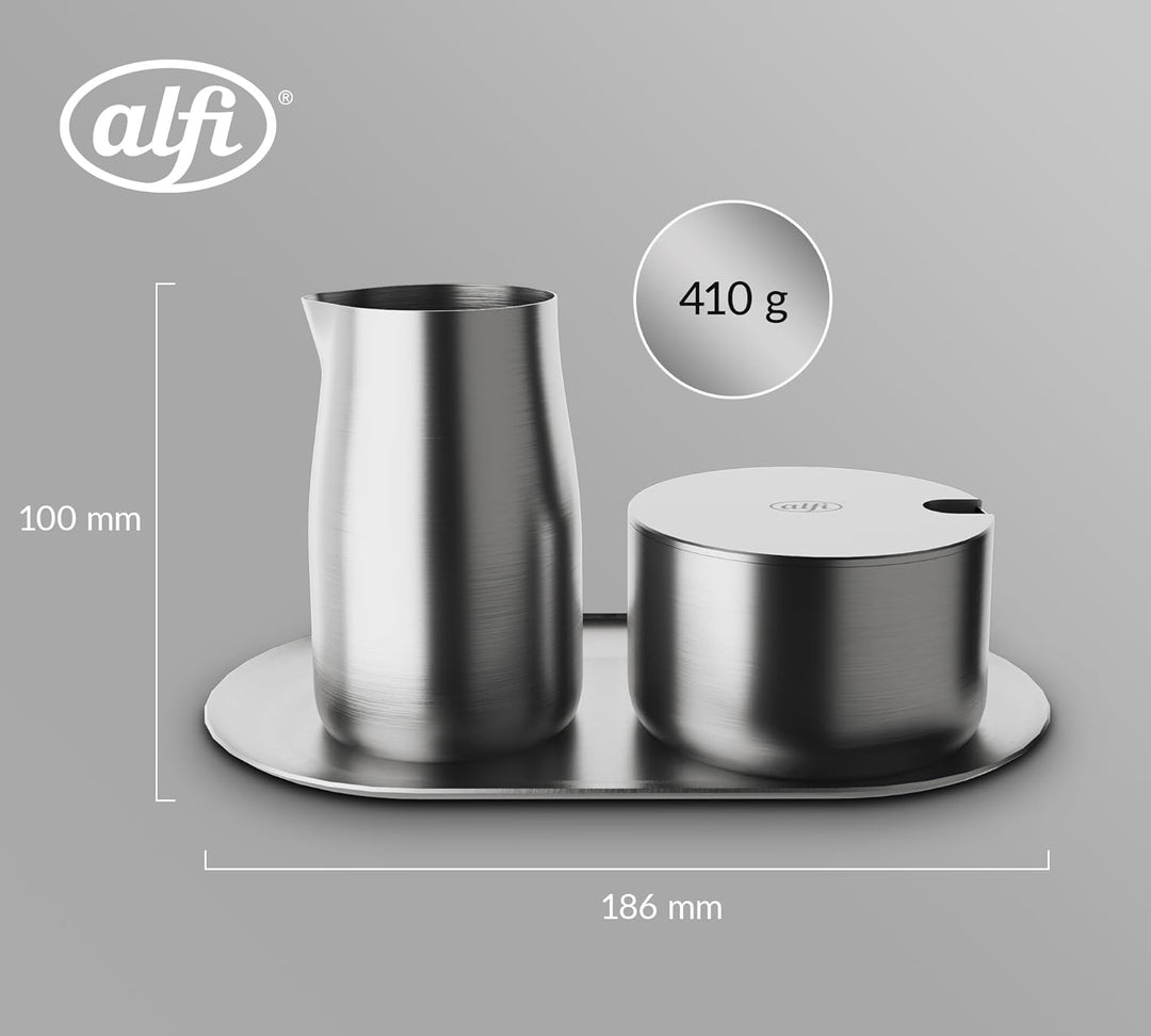 alfi MILK AND SUGAR SET,matt, hochwertiges Edelstahl-Milch- und Zuckerset, stilvolles Design, spülma