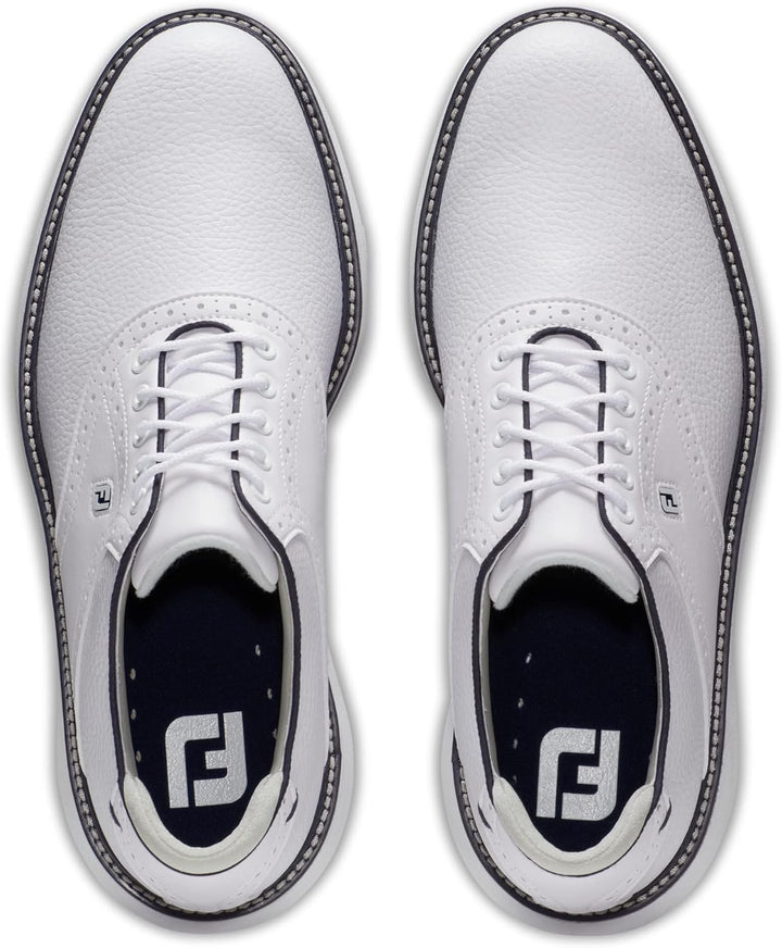 Footjoy Herren Fj Traditions Spikeless Golfschuh 39.5 EU Weit Weiss Weiss Marineblau, 39.5 EU Weit W