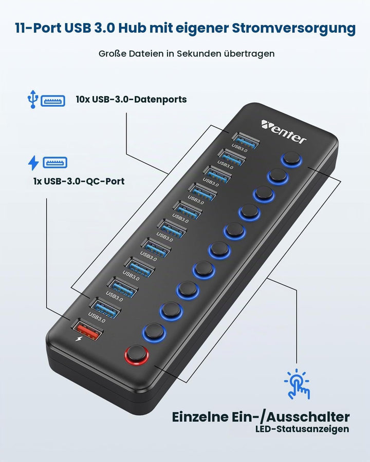 Powered USB hub schwarz 2, schwarz 2