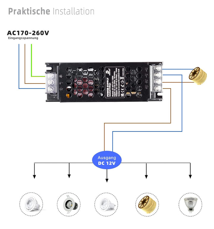 DUSKTEC LED Netzteil 400W 12V LED Trafo 33.3A, IP20 LED Transformator AC 220/230V auf DC 12 Volt Tre