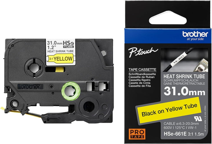 Brother Original Pro Tape HSe-661E Schrumpfschlauch – schwarz auf gelb