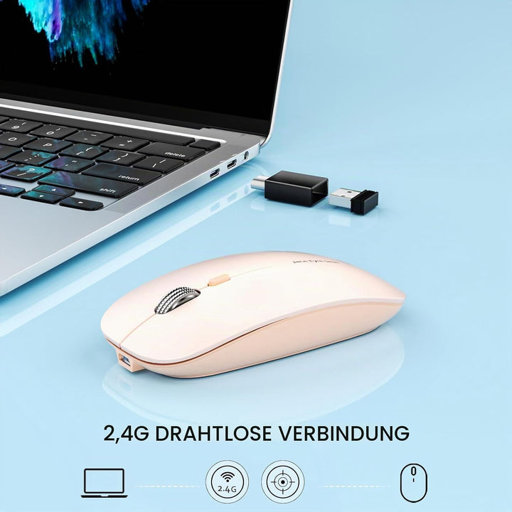 Uiosmuph Q5 Kabellos Maus, Wiederaufladbar Funkmaus 2.4G Leise Funkmaus Ultra Dünn Wireless Computer
