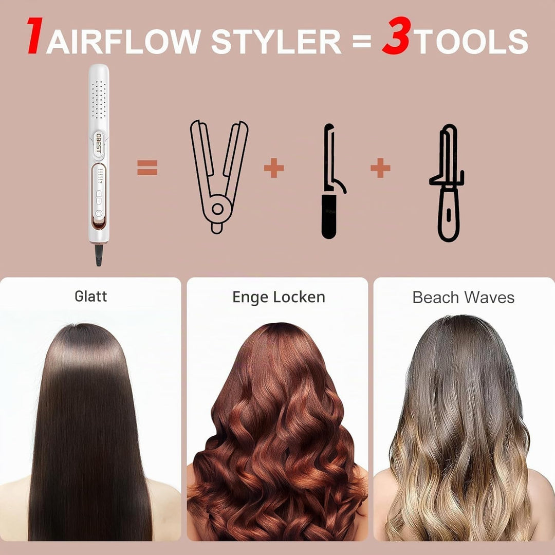 OBEST Airflow Curler Haarglätter und Lockenstab 2 in 1, Glätteisen Lockenstab, 30s Schnellaufheizung