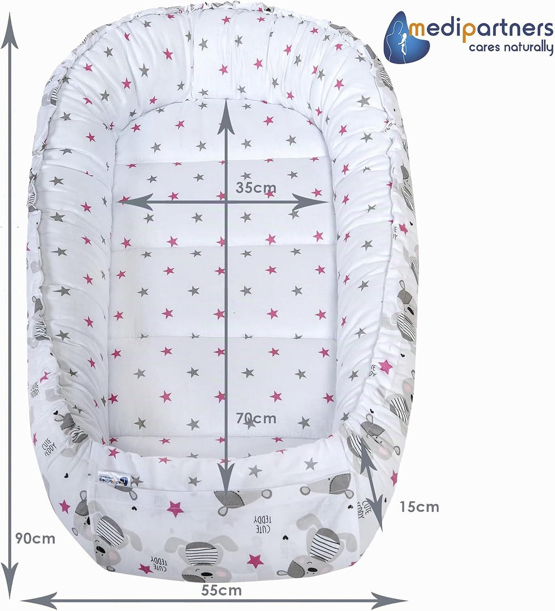 Medi Partners Babynest Kuschelnest Babynestchen 100% Baumwolle Nestchen Reisebett für Babys Säugling