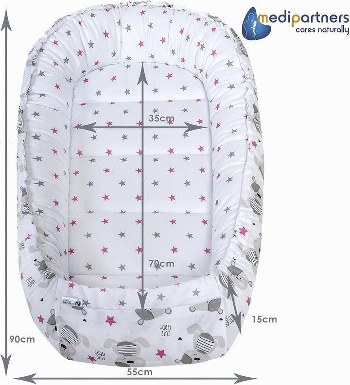 Medi Partners Babynest Kuschelnest Babynestchen 100% Baumwolle Nestchen Reisebett für Babys Säugling