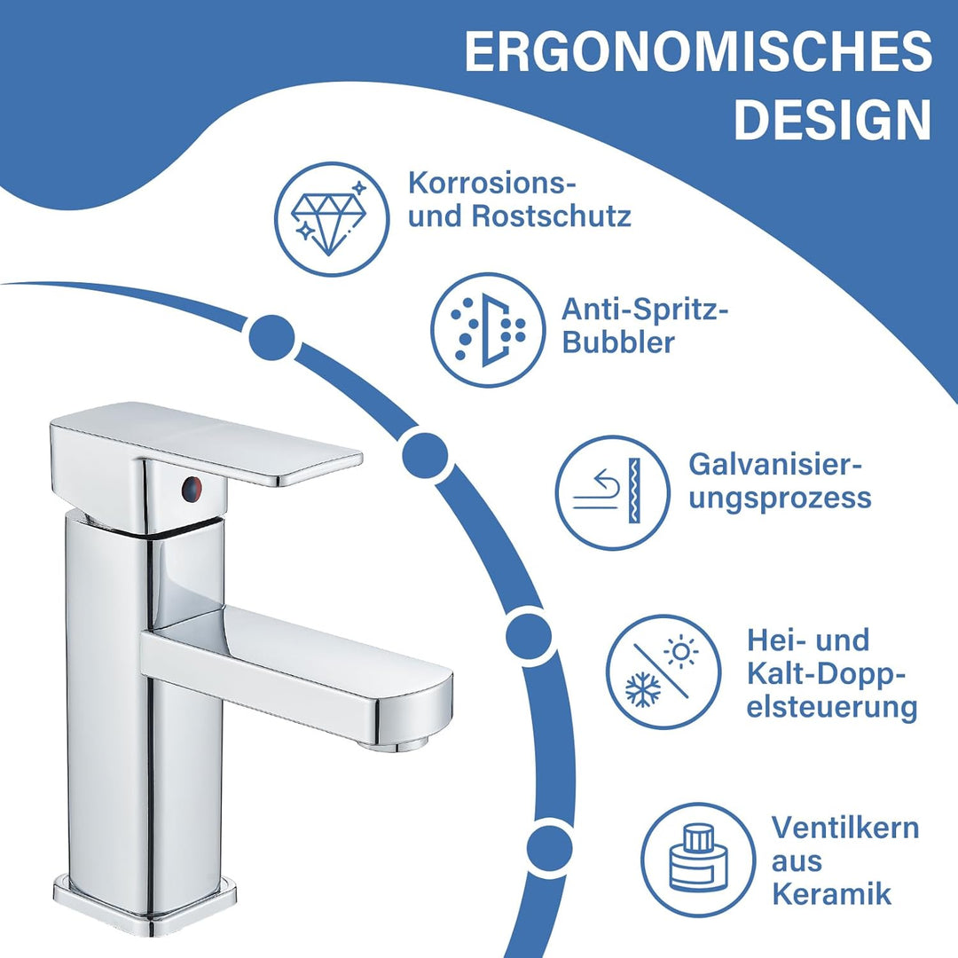 Wasserhahn Bad Badarmatur Chrom für Badezimmer Einhebelmischer Kleine Waschtischarmatur Waschbecken