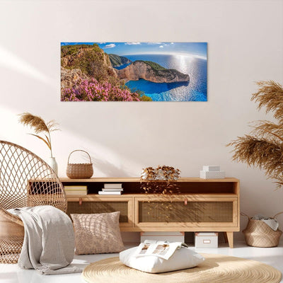 Wandbilder Dekoration Wohnzimmer Meer Sommer Blume Panorama Bilder auf Leinwand 120x50cm Leinwandbil