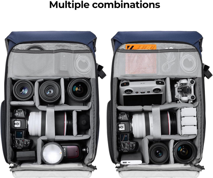 K&F Concept Kamerarucksack Rolltop 20L Fotorucksack Wasserdicht Robuste Rucksack-Stofftaschen aus St