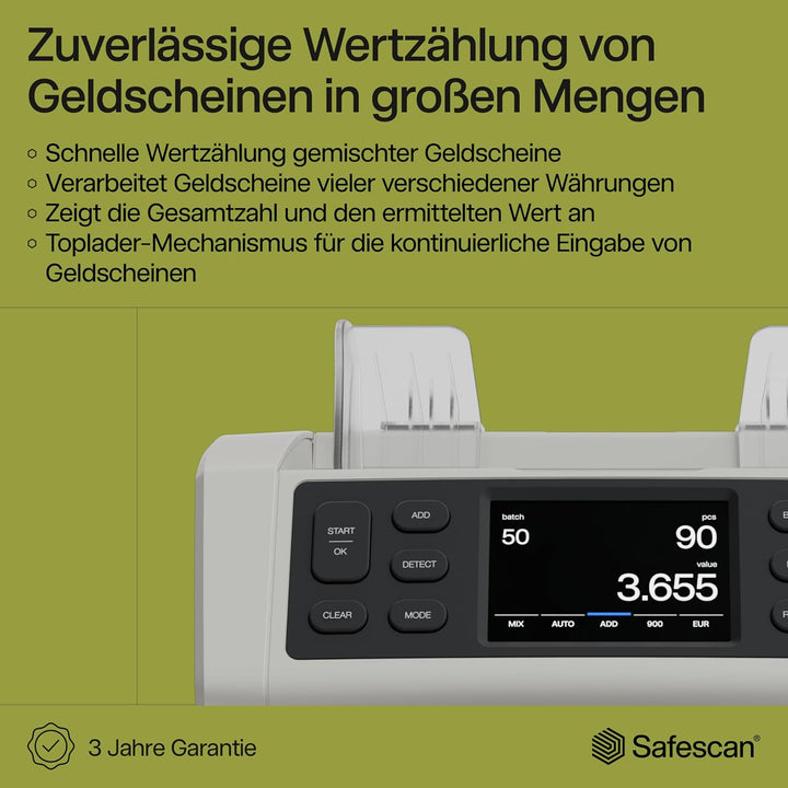 Safescan 2865-S Geldzählmaschine, Wertzählung für gemischte Banknoten - Banknotenzähler mit 7-facher