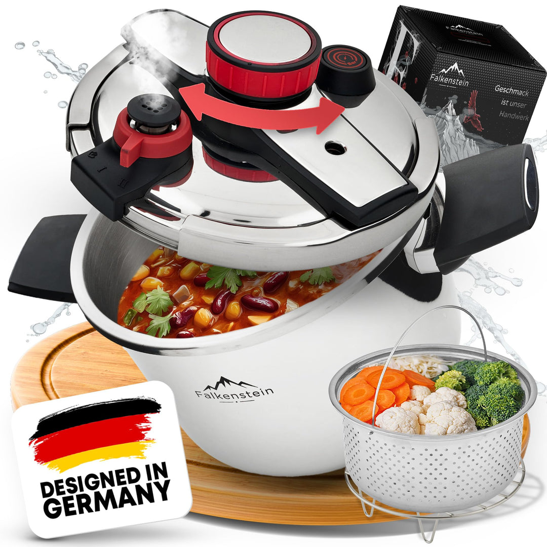𝐅𝐚𝐥𝐤𝐞𝐧𝐬𝐭𝐞𝐢𝐧 Schnellkochtopf 6l [mit Garkorb], geeignet für alle Herdarten > Pressure Cooker 𝐦𝐢𝐭 𝐊𝐨𝐜𝐡