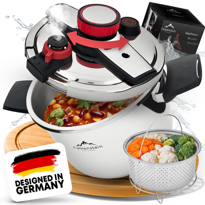 𝐅𝐚𝐥𝐤𝐞𝐧𝐬𝐭𝐞𝐢𝐧 Schnellkochtopf 6l [mit Garkorb], geeignet für alle Herdarten > Pressure Cooker 𝐦𝐢𝐭 𝐊𝐨𝐜𝐡