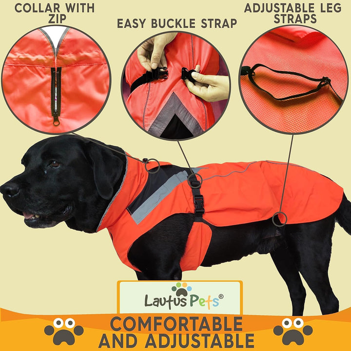 Regenmantel für Hunde, wasserdicht, reflektierend, leuchtendes Orange, mit Loch für Geschirr (M, Ora