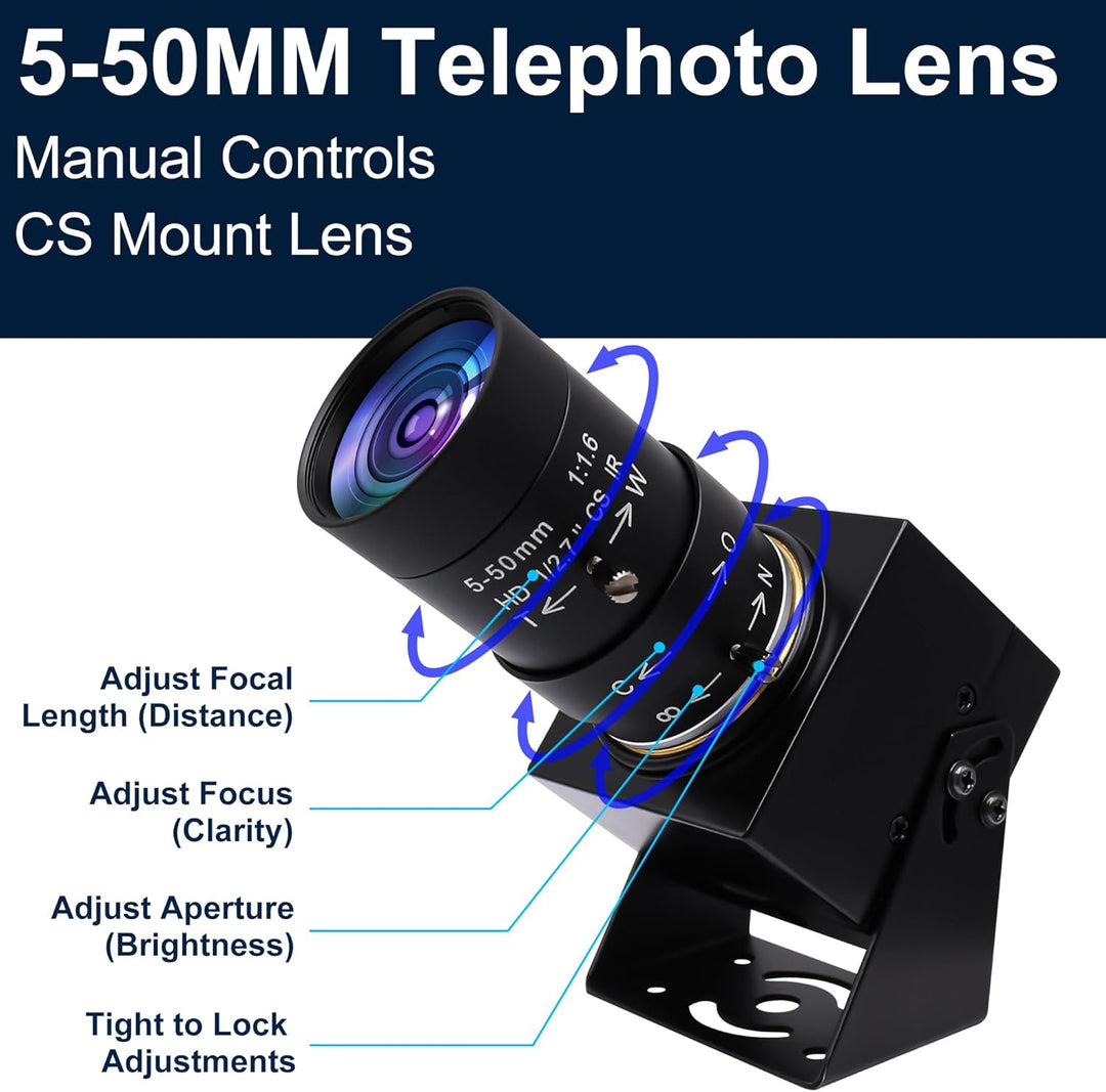Mermaid 1080P USB-Webcam mit 5-50mm Teleobjektiv, Full-HD-Computerkamera mit 100 fps/60 fps/30 fps f