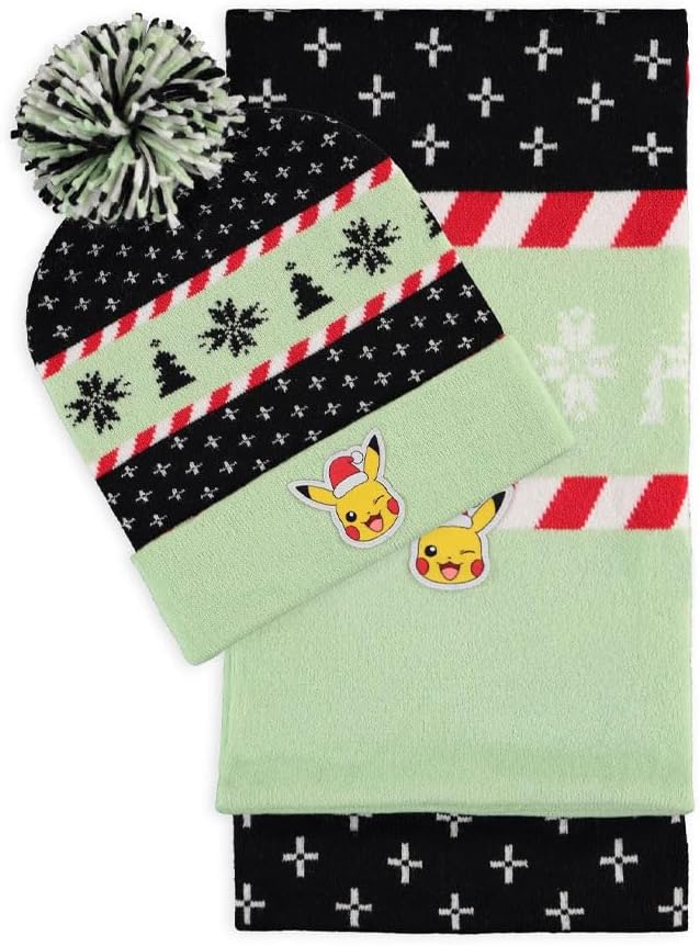 DIFUZED Sport Pikachu Pokemon Schal Set Handschuhe und Mütze, bunt, Einheitsgrösse