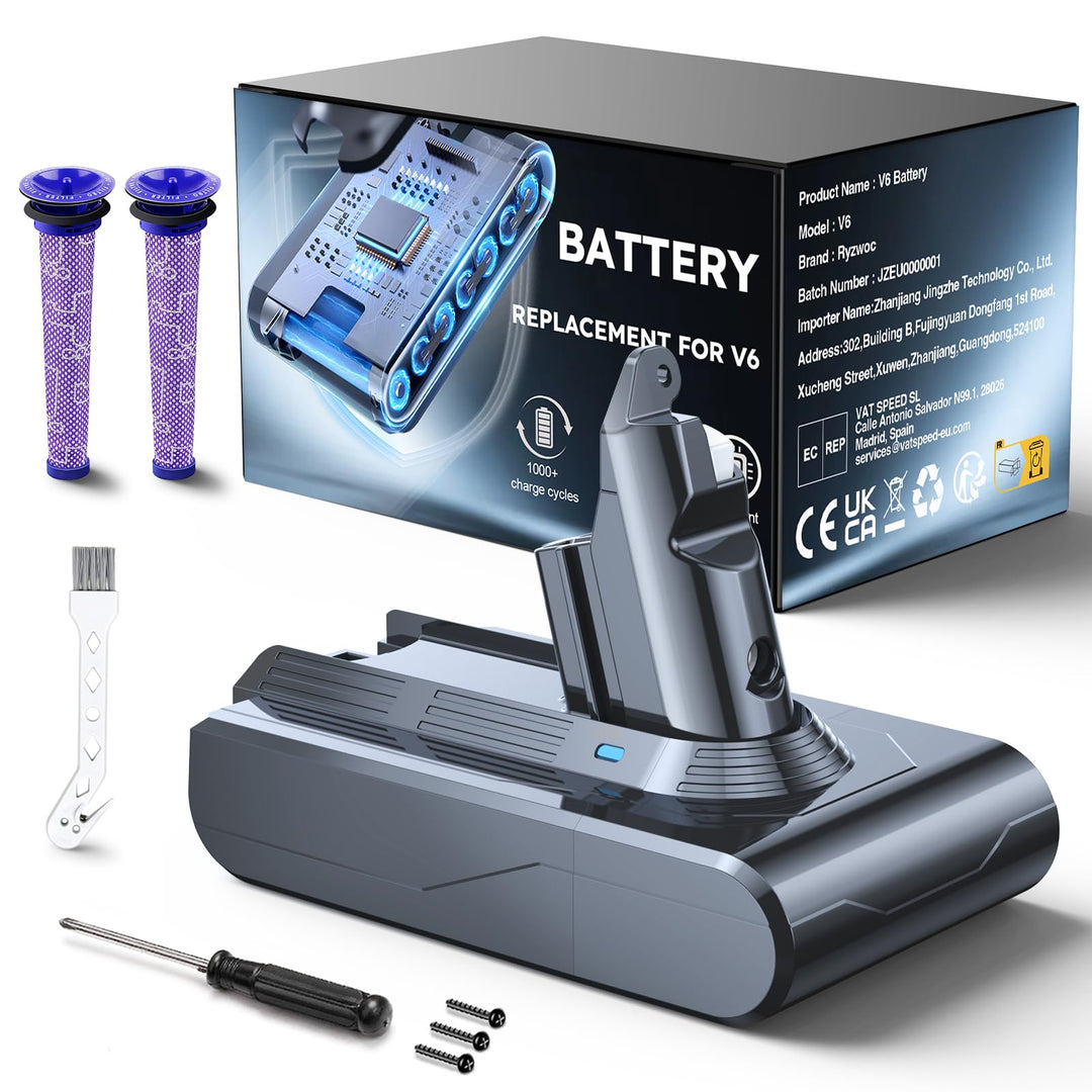 6000mAh V6 Ersatzakku für Dyson V6 Akku Kompatibel mit DC62 DC58 DC59 DC61 Animal DC72 DC74 SV03 SV0