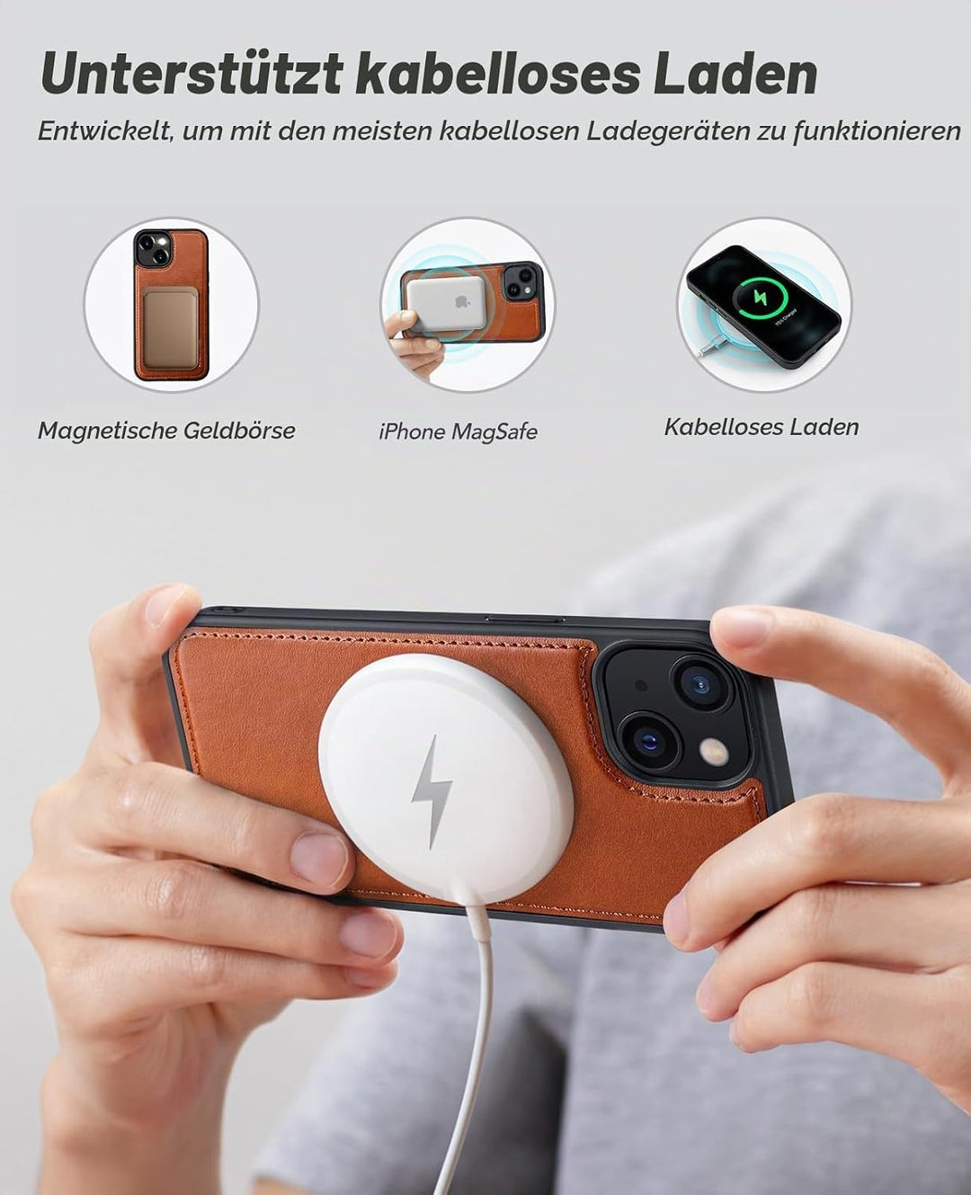 OCASE Kompatibel für iPhone 13 Hülle(2in1) Leder Stossfestes Case, Abnehmbare magnetische, Mit Hands