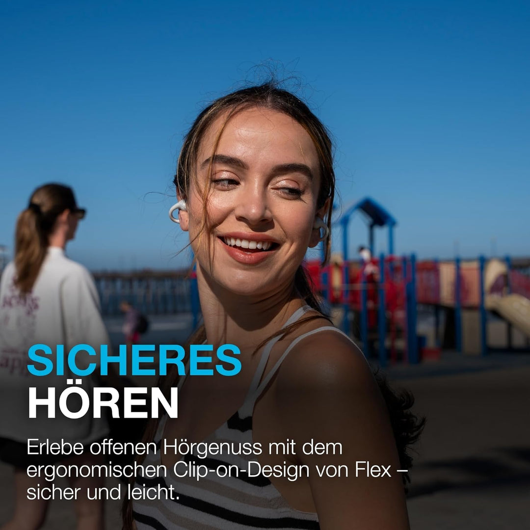 JLab Flex Open Ear Kopfhörer - Open Ear Earbuds, Manschetten-Design Clip-On-Kopfhörer, 21 Stunden Ak