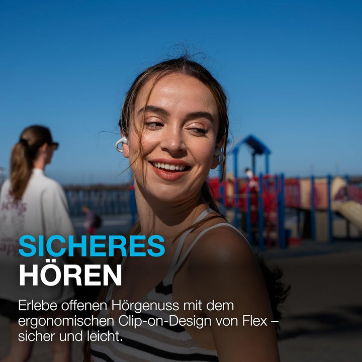 JLab Flex Open Ear Kopfhörer - Open Ear Earbuds, Manschetten-Design Clip-On-Kopfhörer, 21 Stunden Ak