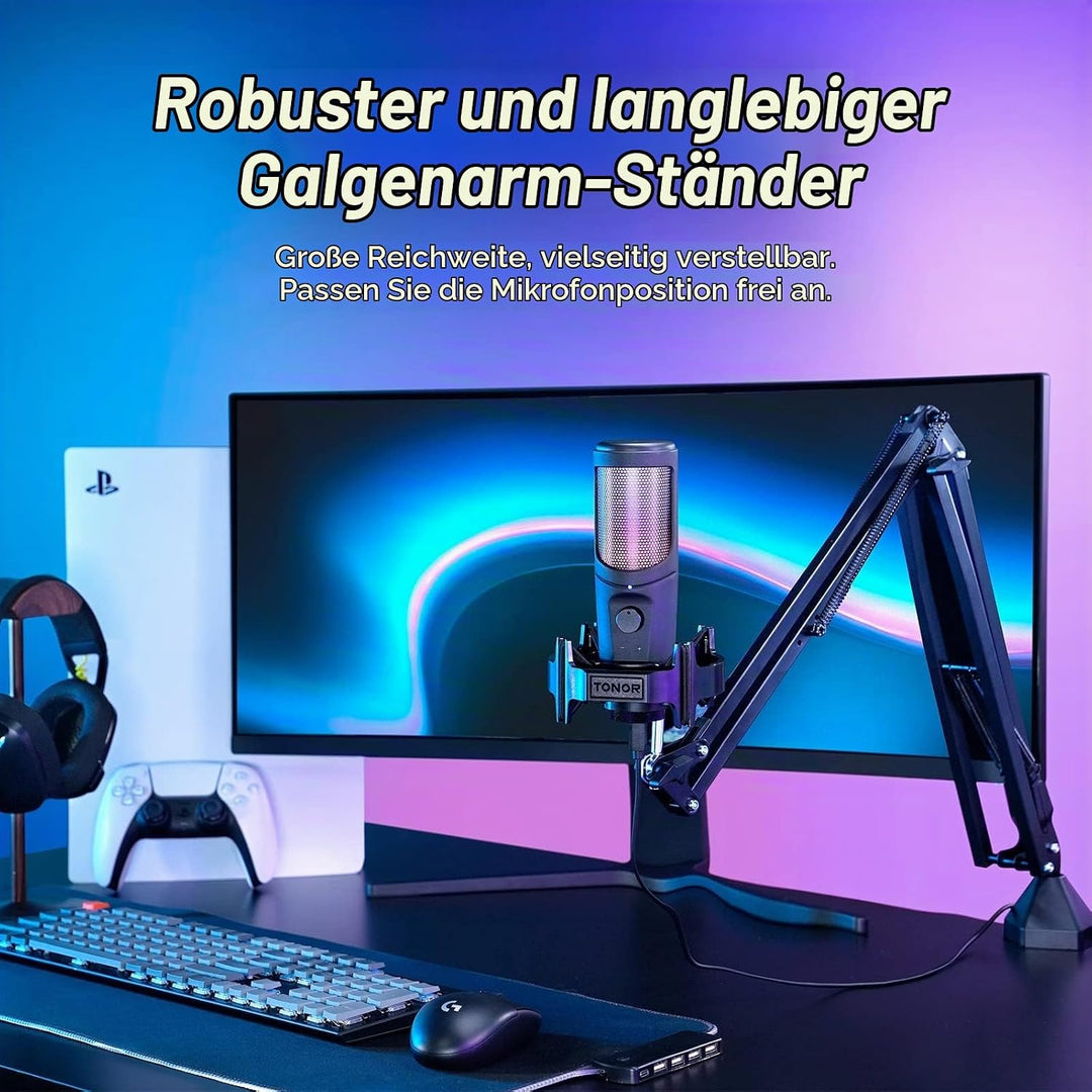 USB Gaming Mikrofon, PC Streaming Mirophone Podcast Brodcasting Mikro, Mic mit Stummschaltung Armstä